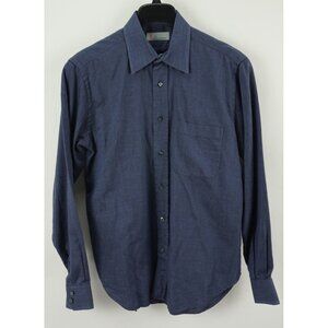 Missoni Men's 15.5 / 39 Long Sleeve‎ Textured Blue Woven Cotton Button Up Shirt
